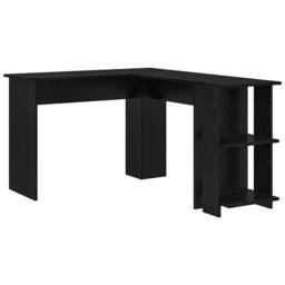 Berkfield Home Black Oak Corner Desk with Shelf with Storage Black oak Medium MDF