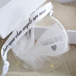 Amaya Rose Ltd In Memory of Husband Feather Round Bauble Gift Boxed. Memorial Décor in Clear - thumbnail 5
