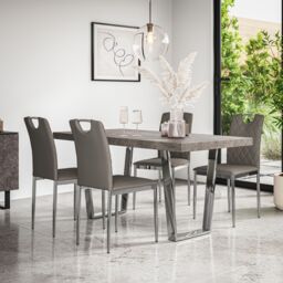 More4Homes Aria Dining Table & Chairs - Concrete Effect Table Top w Chrome Legs + Monza Faux Leather Dining Chair w Chrome Legs Set Of 4 in Grey - thumbnail 1