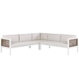 Wyld and Coco 4 Seater Left Hand L Shaped Aluminium Outdoor Lounge Set Glass in White - thumbnail 5