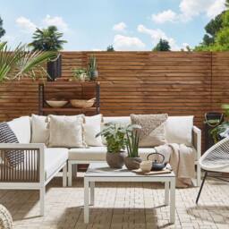 Wyld and Coco 4 Seater Left Hand L Shaped Aluminium Outdoor Lounge Set Glass in White