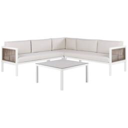 Wyld and Coco 4 Seater Left Hand L Shaped Aluminium Outdoor Lounge Set Glass in White - thumbnail 4