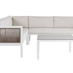 Wyld and Coco 4 Seater Left Hand L Shaped Aluminium Outdoor Lounge Set Glass in White - thumbnail 2