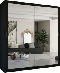 Sliding Wardrobes 4U Double Mirror Sliding Wardrobe With LED Light W100cm x H217cm x D62cm in Black - thumbnail 2