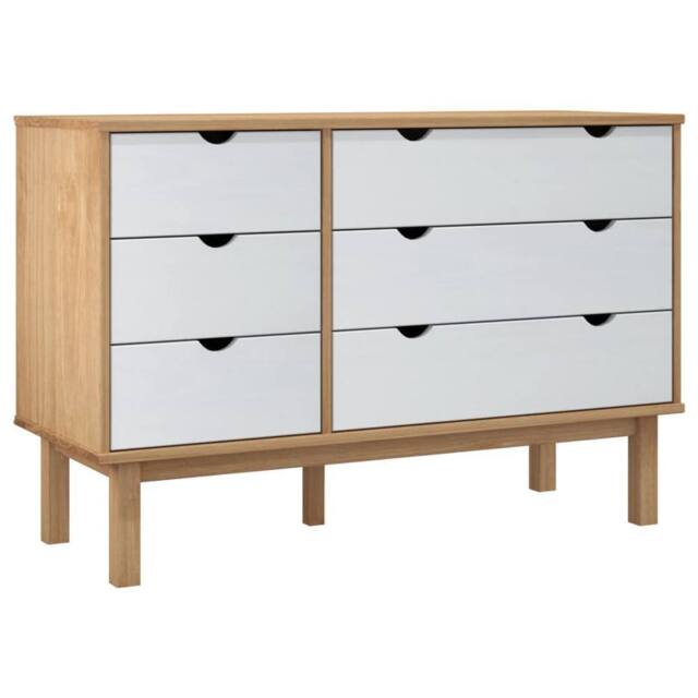 Berkfield Home Drawer Cabinet OTTA Brown&White 111x43x73.5cm Solid Wood Pine - Size: 111x43x73.5 cm - image 1