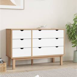 Berkfield Home Drawer Cabinet OTTA Brown&White 111x43x73.5cm Solid Wood Pine - Size: 111x43x73.5 cm - thumbnail 2