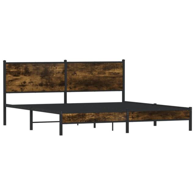 Berkfield Home Metal Bed Frame without Mattress Smoked Oak 160x200 cm in Brown - image 1