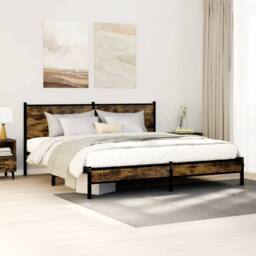 Berkfield Home Metal Bed Frame without Mattress Smoked Oak 160x200 cm in Brown - thumbnail 2
