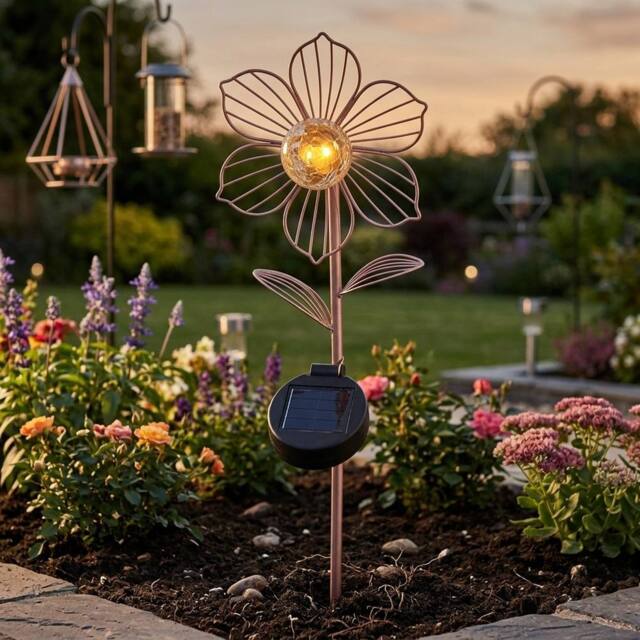 Garden Greatness Solar Metal Flower Garden Stake Light in Pink - image 1