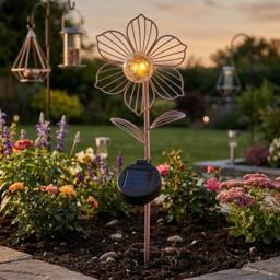Garden Greatness Solar Metal Flower Garden Stake Light in Pink - thumbnail 1
