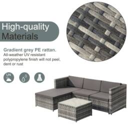 FENCHILIN Garden Corner Sofa Set Rattan Patio L-Shaped Sofa & Table Lounge Set in Grey - thumbnail 4