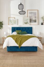 Aspire Olivier Divan & Hybrid Memory Pocket Mattress, Plush Fabric, Strutted Headboard, No Drawers in Navy - Size: King - thumbnail 1