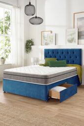 Aspire Olivier Divan & Hybrid Memory Pocket Mattress, Plush Fabric, Strutted Headboard, No Drawers in Navy - Size: King - thumbnail 4