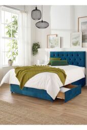 Aspire Olivier Divan & Hybrid Memory Pocket Mattress, Plush Fabric, Strutted Headboard, No Drawers in Navy - Size: King - thumbnail 2