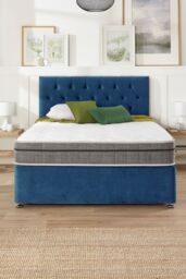 Aspire Olivier Divan & Hybrid Memory Pocket Mattress, Plush Fabric, Strutted Headboard, No Drawers in Navy - Size: King - thumbnail 5