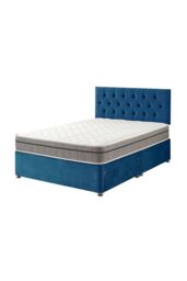 Aspire Olivier Divan & Hybrid Memory Pocket Mattress, Plush Fabric, Strutted Headboard, No Drawers in Navy - Size: King - thumbnail 6