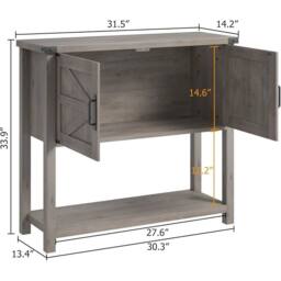 KORVIXA Grey Modern Farmhouse Console Table with 2 Doors Cabinet - Size: 100 cm x 100 cm - thumbnail 2