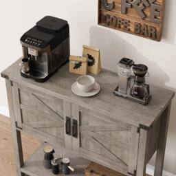 KORVIXA Grey Modern Farmhouse Console Table with 2 Doors Cabinet - Size: 100 cm x 100 cm - thumbnail 3