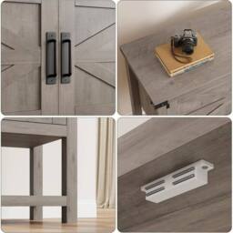 KORVIXA Grey Modern Farmhouse Console Table with 2 Doors Cabinet - Size: 100 cm x 100 cm - thumbnail 4