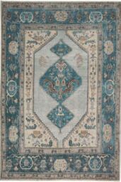 Kukoon Teal Blue Distressed Bordered Medallion Non Slip Washable Low Pile Rug - Size: 80 cm x 150 cm