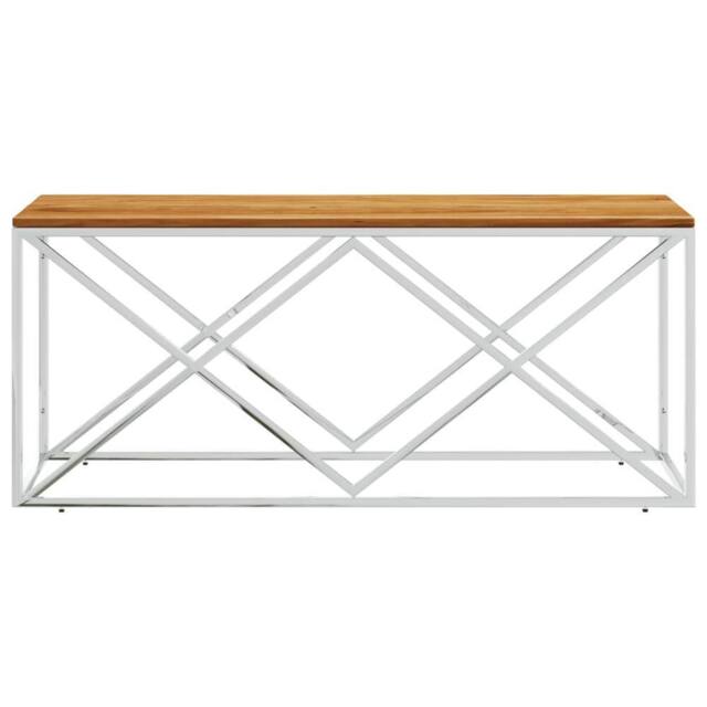 Berkfield Home Beautiful Coffee Table Stainless Steel & Solid Wood Acacia in Silver - image 1