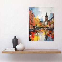 Artery8 Glasgow Cityscape Vibrant Oil Painting Red Yellow Autumn In Scotland Large Wall Unframed Art Poster Print Thick Paper 18X24 Inch - thumbnail 4