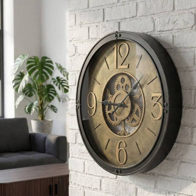 Wyld and Coco Heritage Vintage Gear Wall Clock 50 cm Black Synthetic Frame - image 1