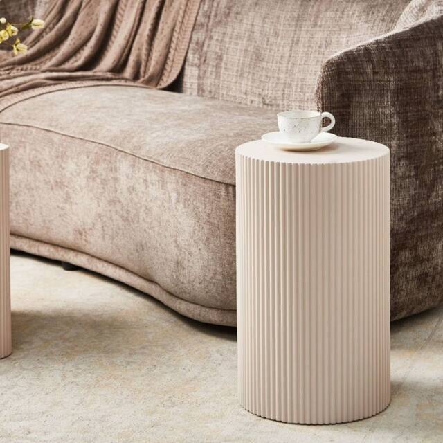 Wyld and Coco Fluted Off-White Side Table - MDF 30 cm Diameter in White - image 1
