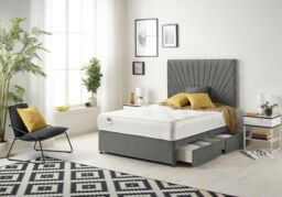 Somnior Platinum Sprung Memory Foam 2 Drawer Divan Bed with Upholstered Headboard Linen Fabric in Dark Grey - Size: Small Double - thumbnail 1