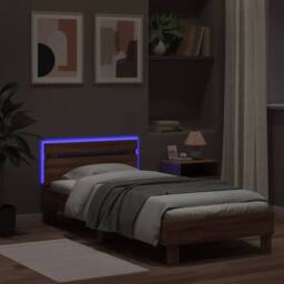Berkfield Home Durable Bed Frame without Mattress with LED Lights Brown Oak 90x200 cm - thumbnail 4