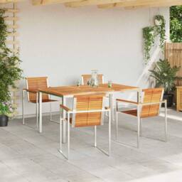 Berkfield Home Modern 5 Piece Garden Dining Set Solid Wood Acacia in Brown - thumbnail 4