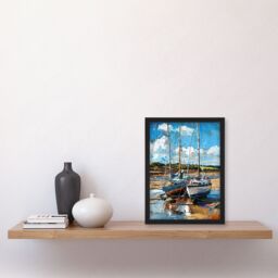 Artery8 Two Sailboats on Alnmouth Beach Painting Coastal Framed Art Print in Blue - Size: A4 - thumbnail 4