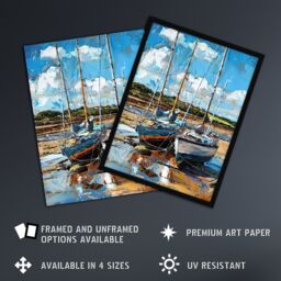 Artery8 Two Sailboats on Alnmouth Beach Painting Coastal Framed Art Print in Blue - Size: A4 - thumbnail 2
