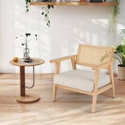 VOGREX Natural Mid-Century Lounge Chair with Rattan Back
