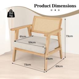 VOGREX Natural Mid-Century Lounge Chair with Rattan Back - thumbnail 2