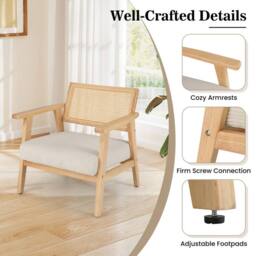 VOGREX Natural Mid-Century Lounge Chair with Rattan Back - thumbnail 5