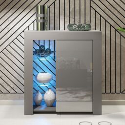 Creative Furniture Serene Sideboard 83cm - A Compact & Elegant Cabinet with Gloss Doors & LED Lights in Dark Grey