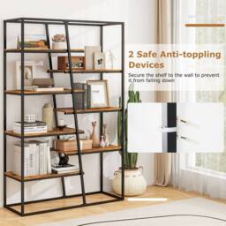Costway Tall Bookshelf 7-Tier Industrial Etagere Bookcase Display Rack in Brown - thumbnail 9