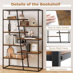 Costway Tall Bookshelf 7-Tier Industrial Etagere Bookcase Display Rack in Brown - thumbnail 6