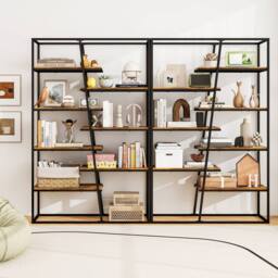 Costway Tall Bookshelf 7-Tier Industrial Etagere Bookcase Display Rack in Brown - thumbnail 5