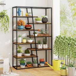 Costway Tall Bookshelf 7-Tier Industrial Etagere Bookcase Display Rack in Brown - thumbnail 1