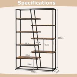 Costway Tall Bookshelf 7-Tier Industrial Etagere Bookcase Display Rack in Brown - thumbnail 2