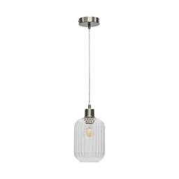 First Choice Lighting Set of 2 Batley - Clear Ribbed Glass with Satin Nickel Pendant Fitting - thumbnail 2