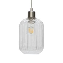 First Choice Lighting Set of 2 Batley - Clear Ribbed Glass with Satin Nickel Pendant Fitting - thumbnail 3