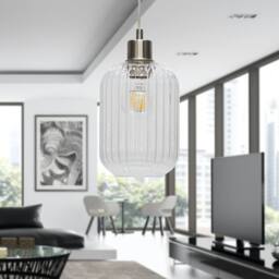 First Choice Lighting Set of 2 Batley - Clear Ribbed Glass with Satin Nickel Pendant Fitting - thumbnail 5