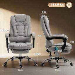 NESTLUNE Heated 6 Points Vibration Massage Executive Office Chair Grey - Size: 100 cm x 15 cm - thumbnail 2