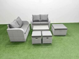 Fimous 7 Seater Outdoor Love Sofa Set Rattan Garden Furniture Set with Rectangular Coffee Table 3 Footstool Light Grey - thumbnail 2