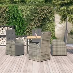 Berkfield Home Beautiful 5 Piece Garden Dining Set Grey Poly Rattan&Solid Wood Acacia - thumbnail 2