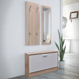 Berkfield Home Oak & White 3-in-1 Wooden Shoe Cabinet Set in Brown - thumbnail 2