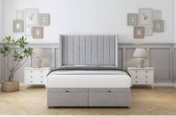 "Sloomy Falcon Plush Ottoman Bed Base-54"" Wingback Headboard in Silver - Size: Small Single"